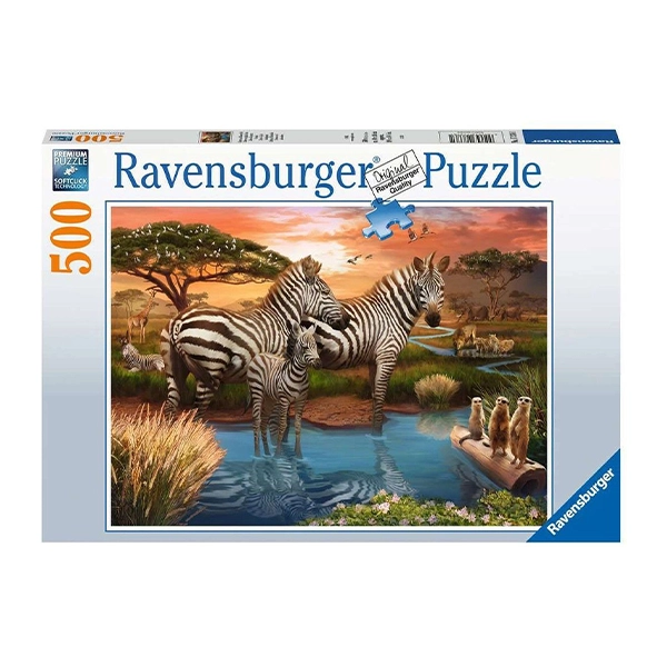 پازل 500 تکه راونزبرگر مدل Zebras at the watering hole